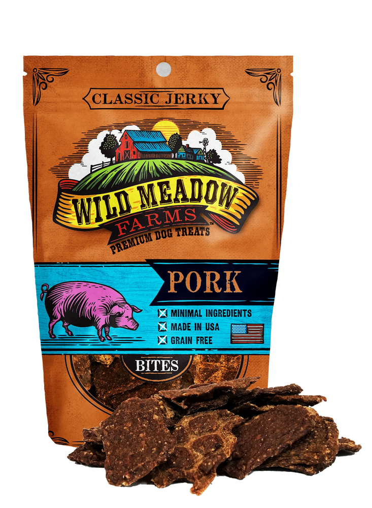 Wild Meadow Farms Dog Jerky Treats Pork Bites, 3.5oz