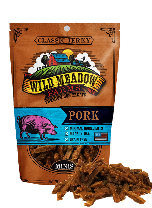 Wild Meadow Farms Dog Jerky Treats Pork Minis, 3.5oz