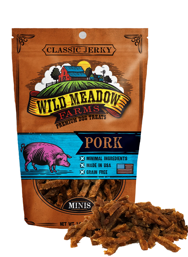 Wild Meadow Farms Dog Jerky Treats Pork Minis, 3.5oz