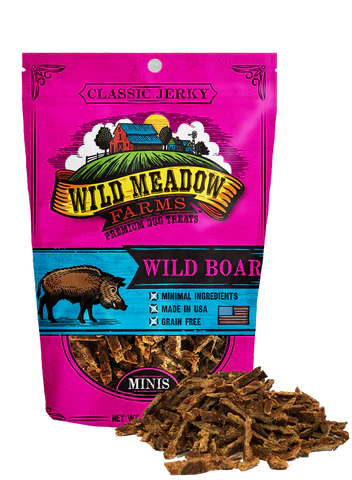 Wild Meadow Farms Dog Jerky Treats Wild Boar Minis, 3.5oz