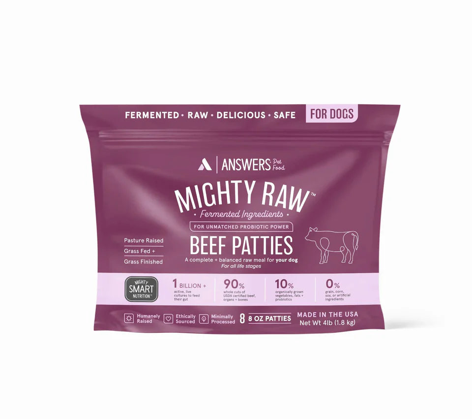 Answers Mighty Raw Frozen Raw Dog Food Beef Patties