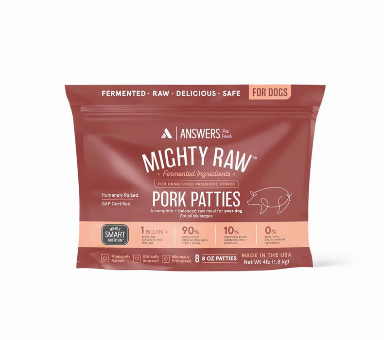 Answers Mighty Raw  Frozen Dog Food Pork Patties
