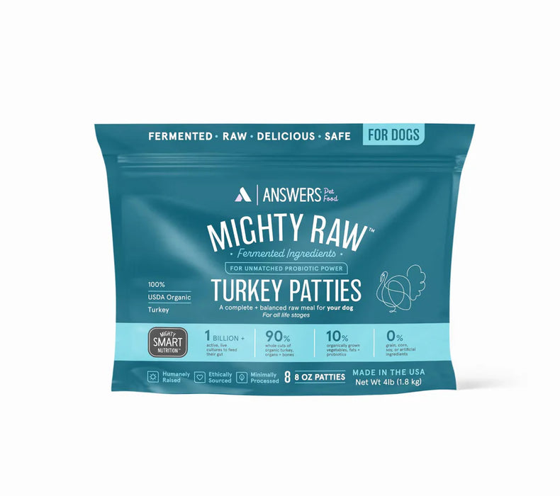 Answers Mighty Raw Frozen Dog Food Turkey Patties