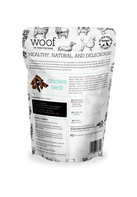 New Zealand Natural Pet Food Company Woof Air Dried Dog Treat Chicken Neck