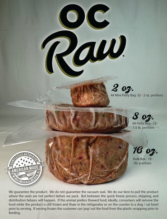 OC Raw Patties Frozen Dog Food Chicken & Produce 18lb Bulk