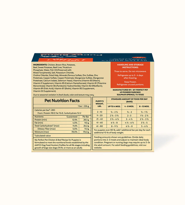My Perfect Pet Dog Frozen Gently Cooked Food Puppy Chicken & Beef (New Formula)
