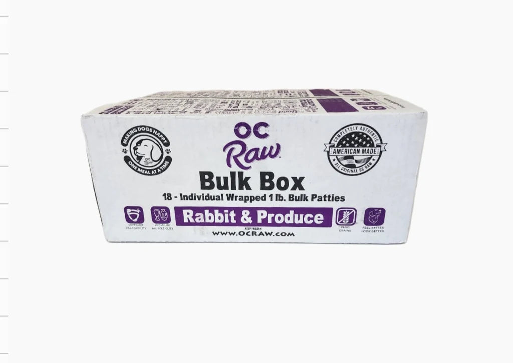 OC Raw Patties Frozen Dog Food Rabbit & Produce 18lb Bulk
