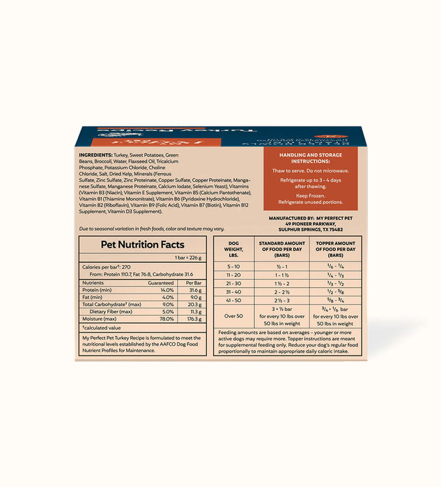 My Perfect Pet Dog Frozen Gently Cooked Food Reduced Carbohydrates Turkey (New Formula)