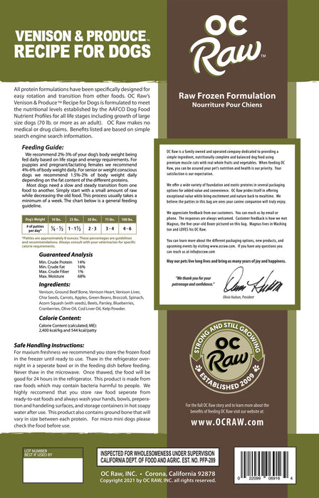 Patties Frozen Dog Food Venison & Produce