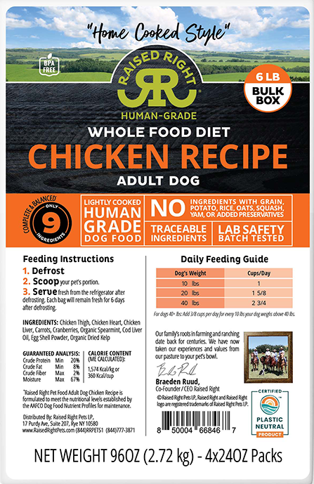 Raised Right Dog Frozen Gently Cooked Food Chicken