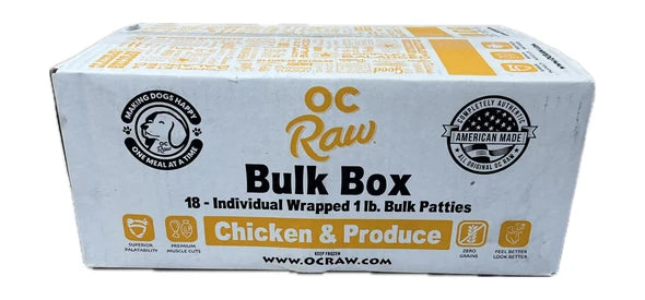 OC Raw Patties Frozen Dog Food Chicken & Produce 18lb Bulk