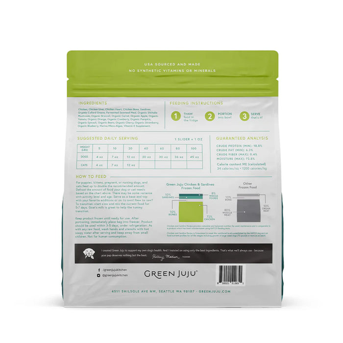 Green Juju Dog Frozen Raw Food Chicken & Sardine