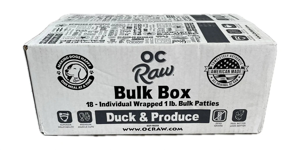 OC Raw Patties Frozen Dog Food Duck & Produce 18lb Bulk