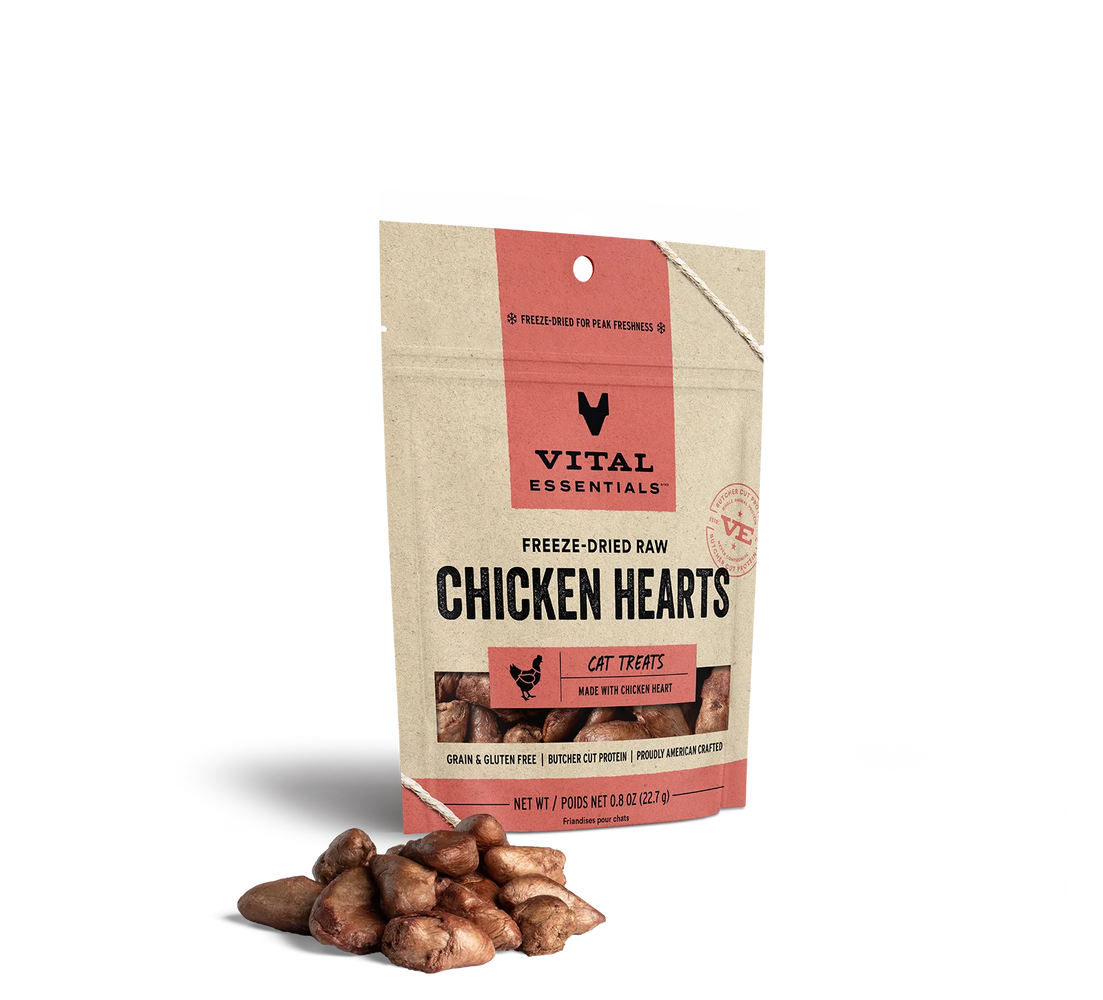 Vital Essentials Freeze Dried Cat Treats Chicken Hearts .8oz