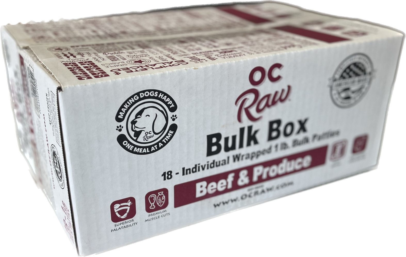 OC Raw Patties Frozen Dog Food Beef & Produce 18lb Bulk