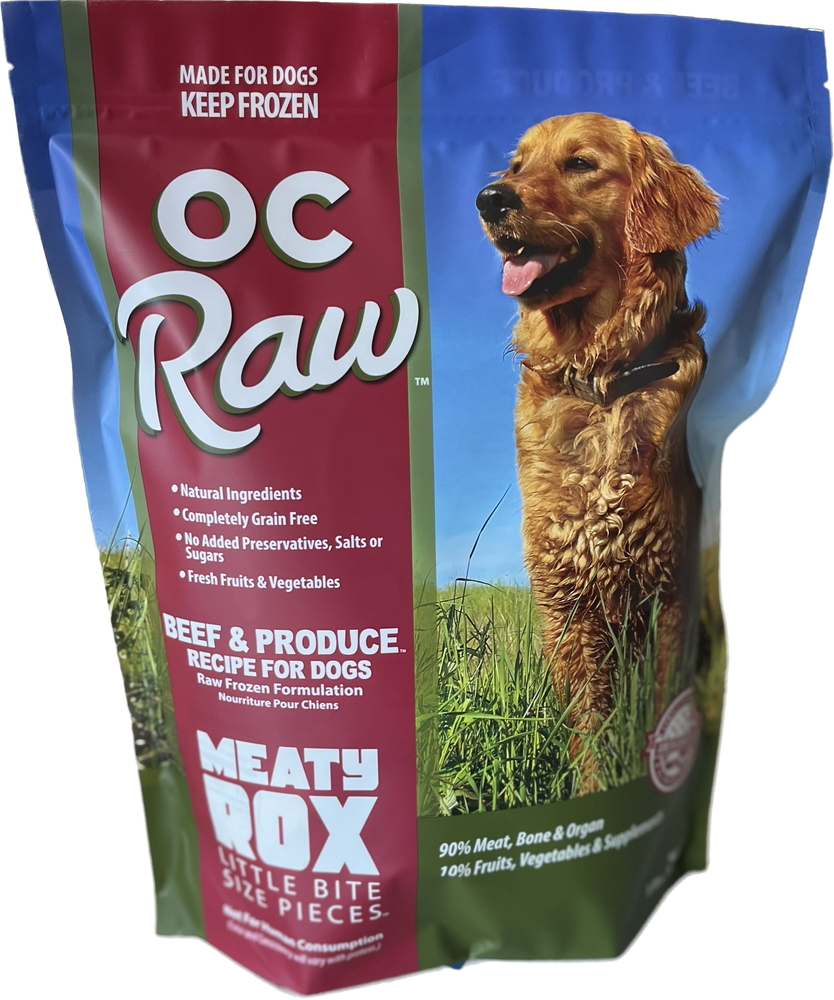 Meaty Rox Frozen Dog Food Beef & Produce