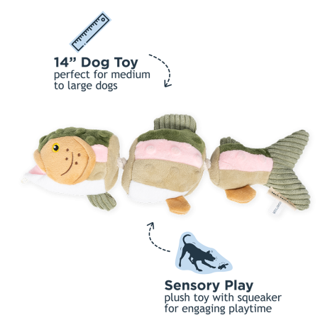 Tall Tails Plush Rope Dog Toy Jointed Trout, 14"
