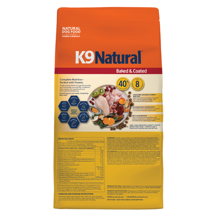 K9 Natural Grain Free Baked and Coated Dog Dry Food Cage Free Poultry