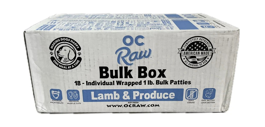 OC Raw Patties Frozen Dog Food Lamb & Produce 18lb Bulk