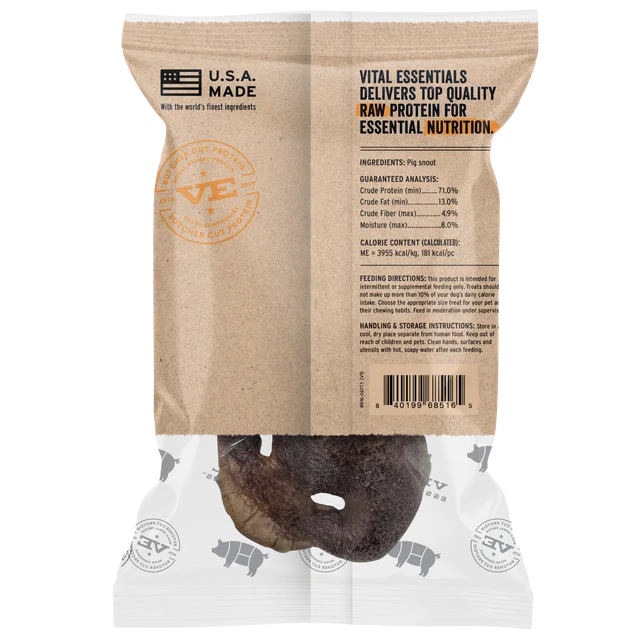 Vital Essentials Dog Freeze Dried Raw Bar,  Pig Snouts , Single
