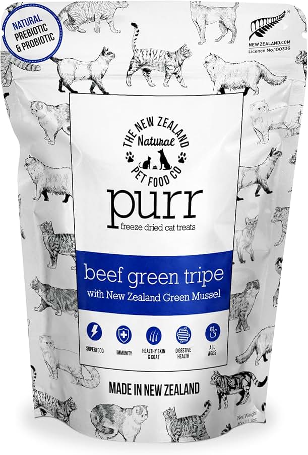 New Zealand Natural Pet Food Company Purr Freeze Dried Cat Treat, Beef Green Tripe, 1.4oz