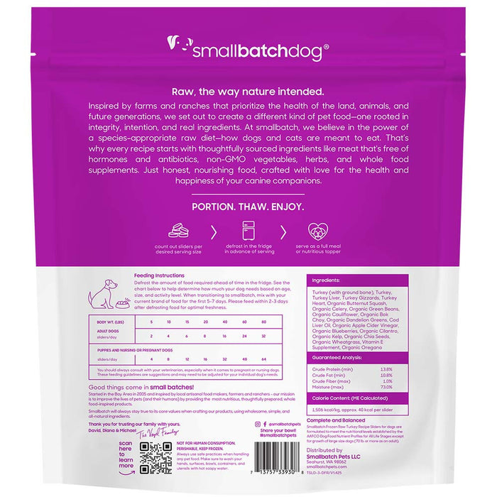 Small Batch Dog Frozen Raw Food Sliders Turkey