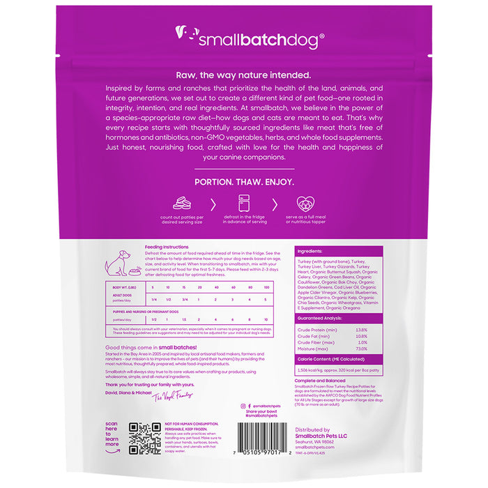 Small Batch Dog Frozen Raw Food Patties Turkey