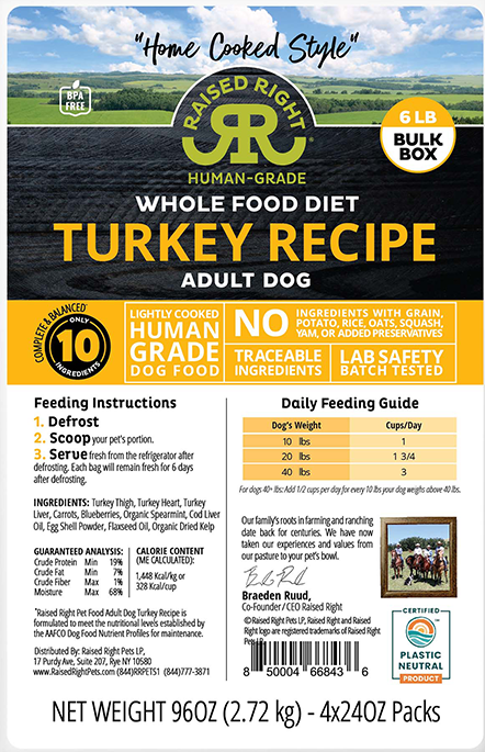 Raised Right Dog Frozen Gently Cooked Food Turkey