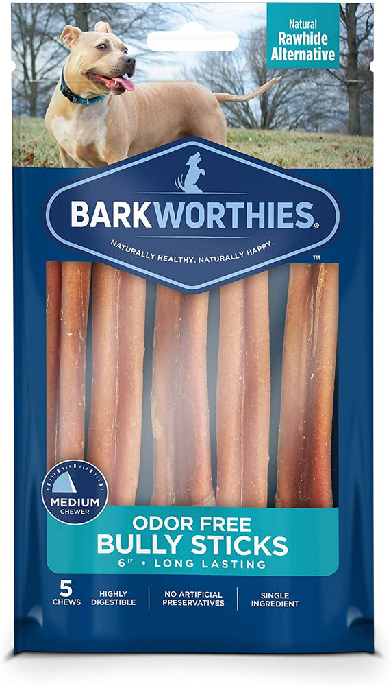 Barkworthies Odor Free Bully Sticks 6" , Pack of 5