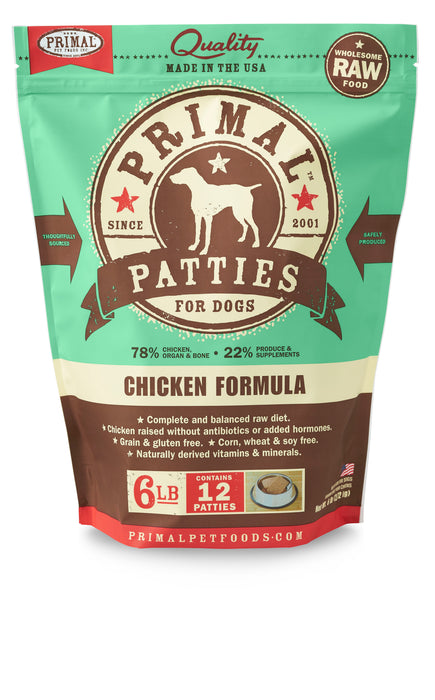 Primal Dog Frozen Raw Food Patties Chicken