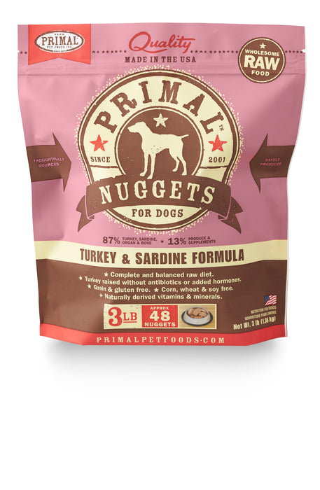 Primal Dog Frozen Raw Food Nuggets Turkey & Sardine
