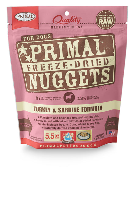 Primal Dog Freeze Dried Food Nuggets Turkey & Sardine