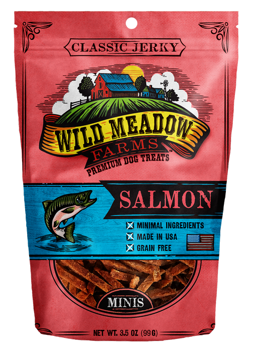 Wild Meadow Farms Dog Jerky Treats Salmon Minis, 3.5oz