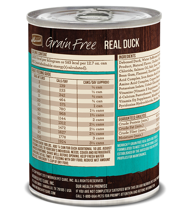 Merrick Classic Grain Free Dog Can Food 96% Real Duck