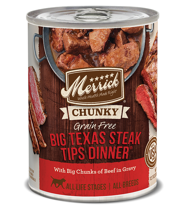 Merrick Classic Grain Free Dog Can Food Chunky Big Texas Steak Tip Dinner