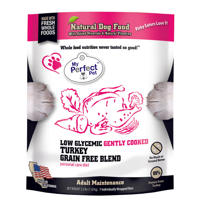 My Perfect Pet Dog Frozen Gently Cooked Food Grain Free Potato Free Low Glycemic Turkey, 3.5lb