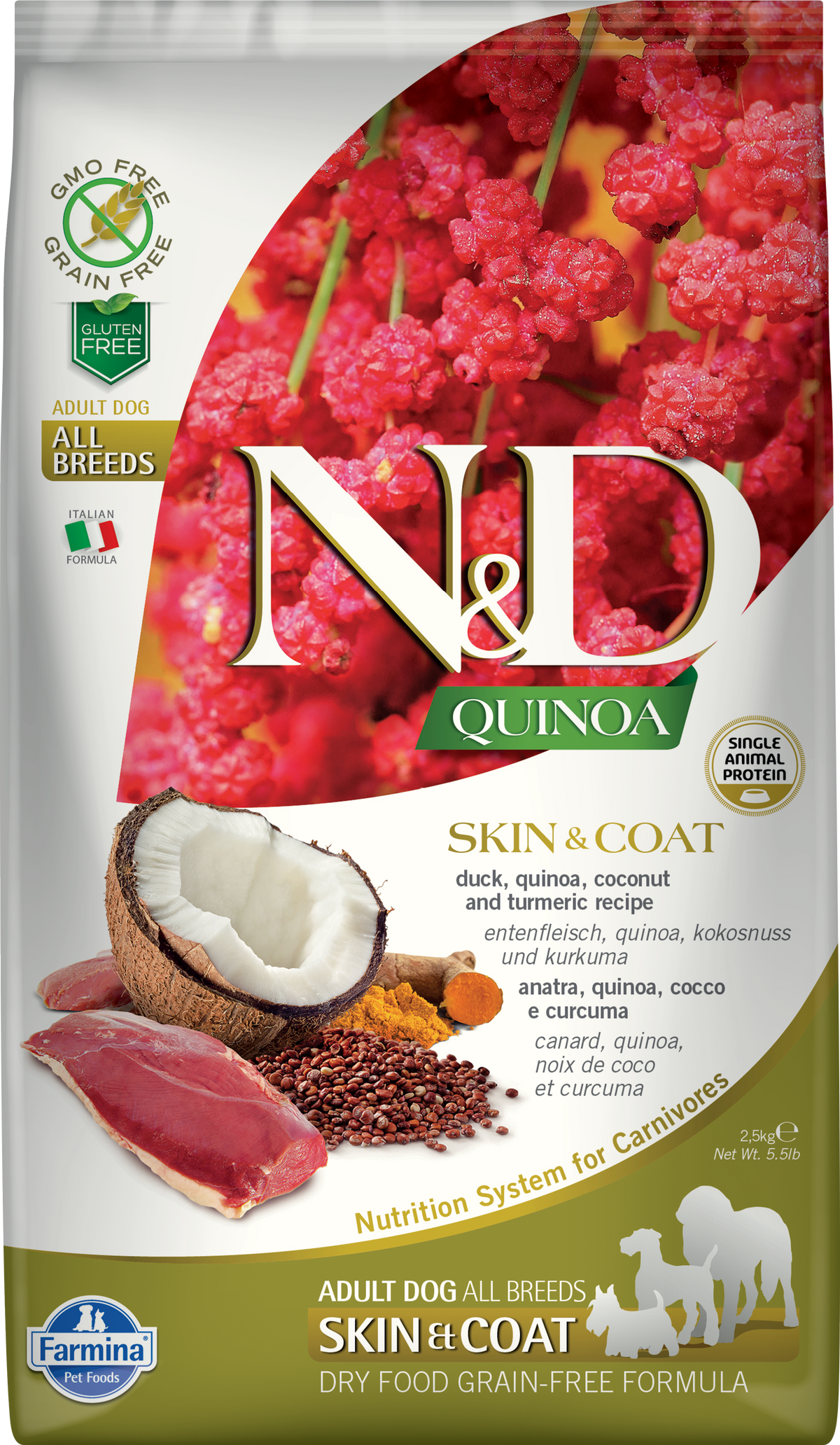 Farmina N D Quinoa Skin Coat Duck Dry Dog Food 5.5lb