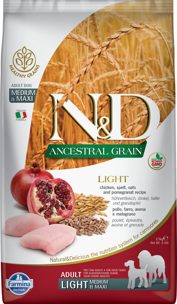 Farmina N&D Ancestral Grains Dog Dry Food Chicken & Pomegranate Light Med/Maxi