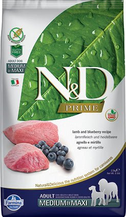 Farmina N&D Prime Grain Free Dog Dry Food Lamb & Blueberry Adult Med/ Maxi