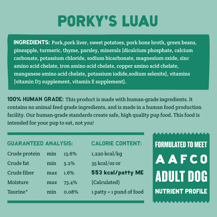 A Pup Above Dog Frozen Gently Cooked Food Porky's Luau