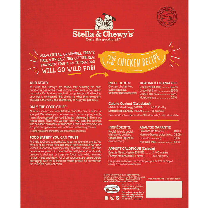 Stella & Chewy's Dog Treats Freeze Dried Wild Weenies Chicken Recipe