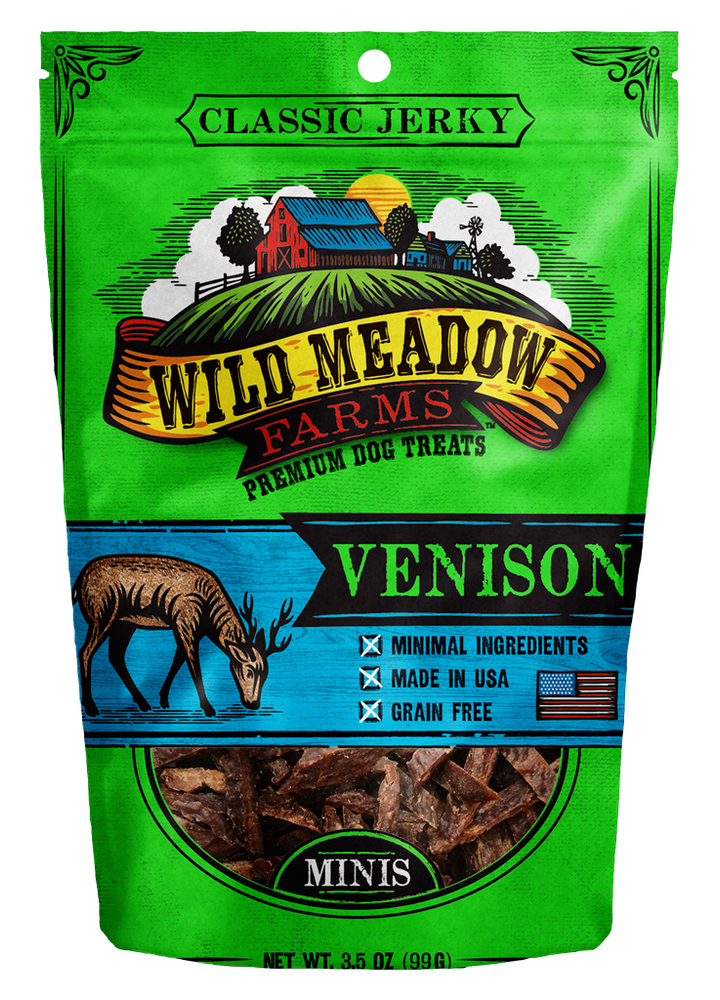 Wild Meadow Farms Dog Jerky Treats Venison Minis, 3.5oz