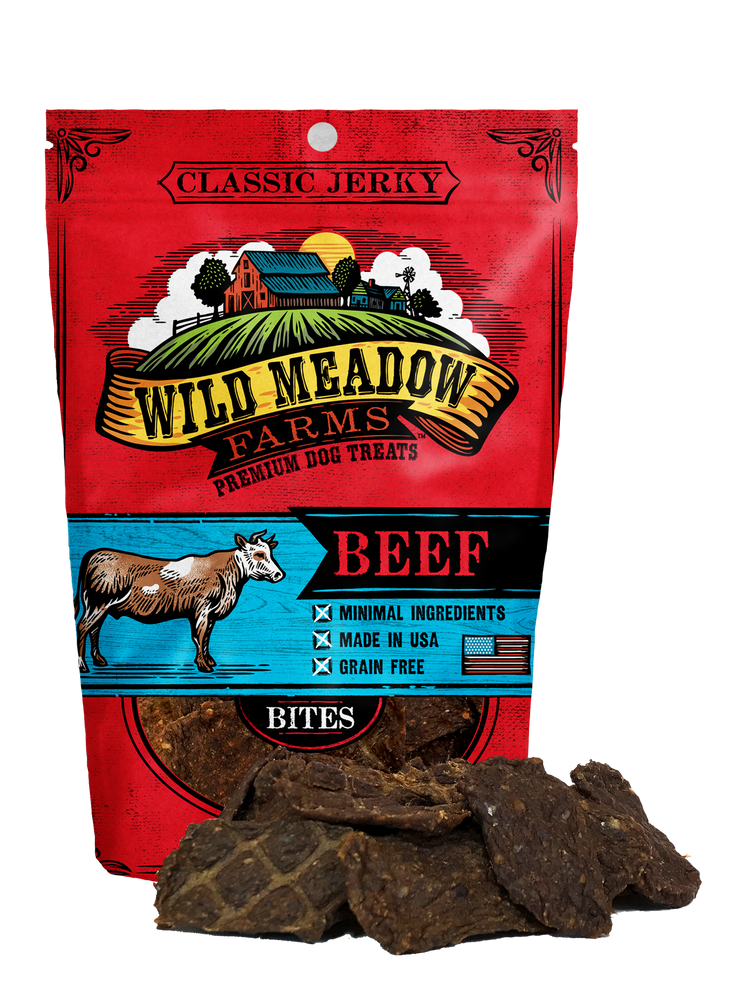 Wild Meadow Farms Dog Jerky Treats Beef Bites, 4oz