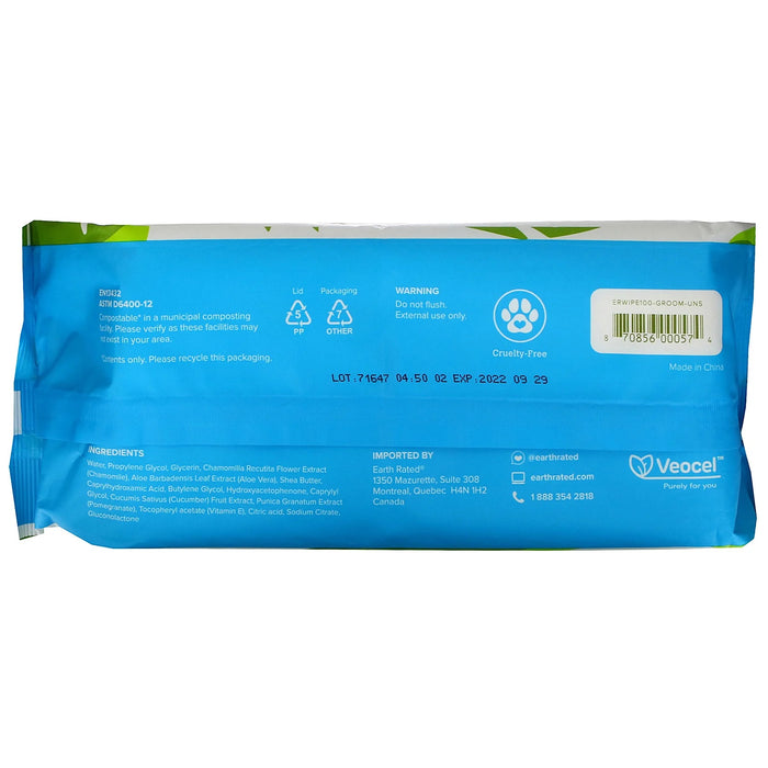 Earth Rated Grooming Wipes Unscented