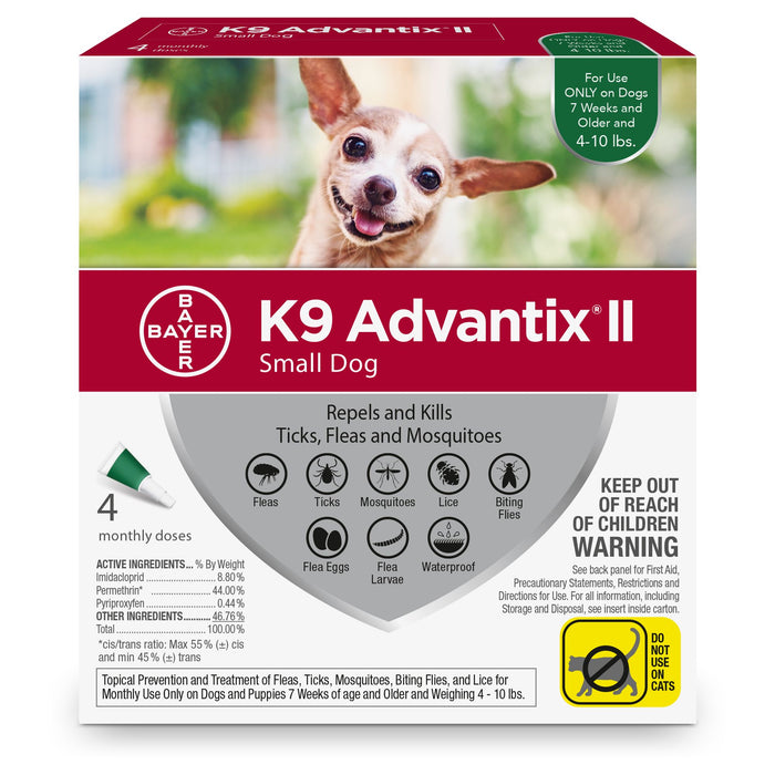 K9 Advantix II Topical Flea & Tick Treatment, Small Dog (4lb-10lb), 4pk