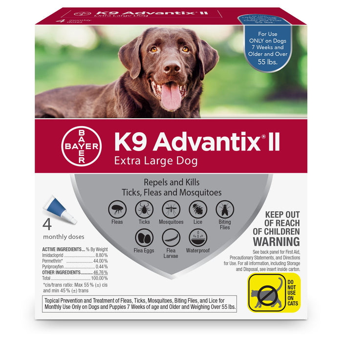 K9 Advantix II Topical Flea & Tick Treatment, XLarge Dog (55lb&up), 4pk