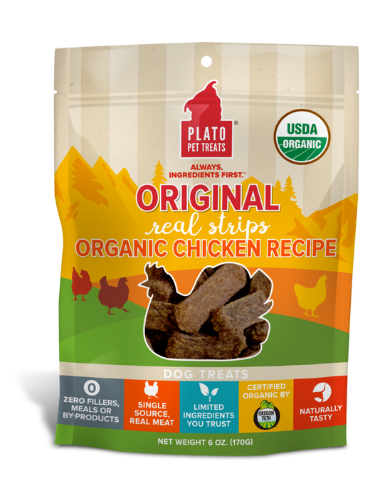 Plato Original Real Strips Dog Treats Organic Chicken Recipe