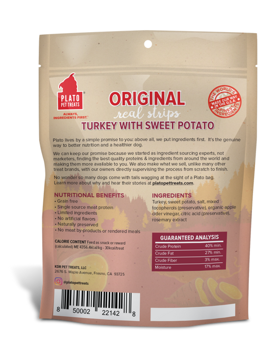 Plato Original Real Strips Dog Treats Turkey with Sweet Potato, 18oz