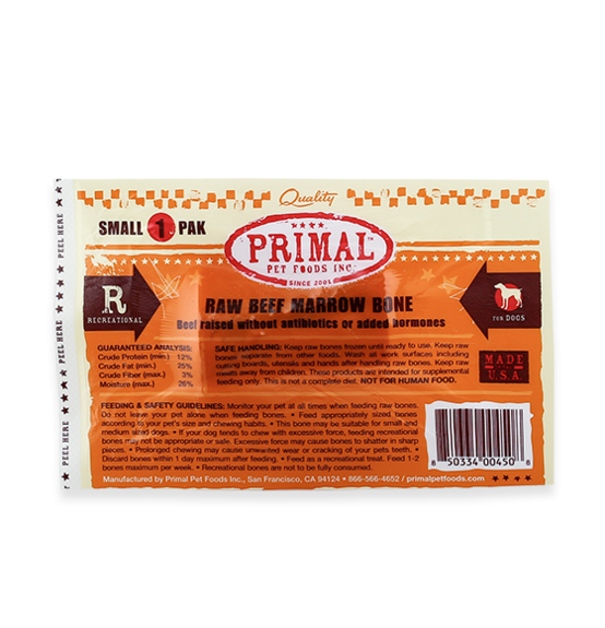 Primal Frozen Raw Marrow Bone Beef, Small 1pk