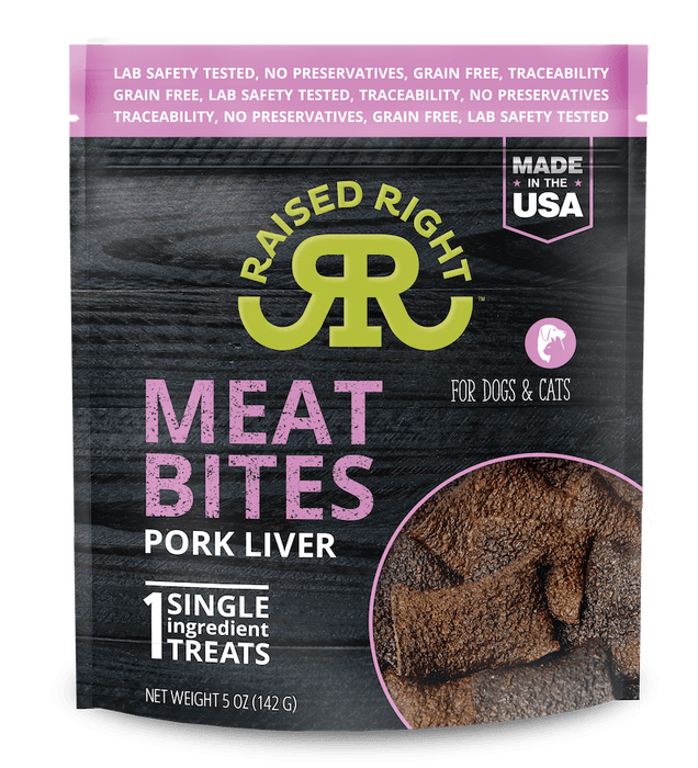 Raised Right Meat Bites Dog Jerky Treats Pork Liver, 5oz